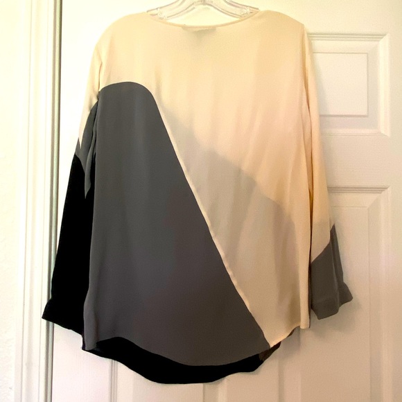 Halston Heritage Silk Blouse. Cream | Gray | Black - Picture 3 of 6
